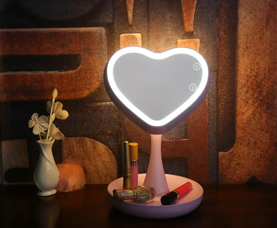 

Heart-shaped LED light makeup mirror dressing table mirror lamp rechargeable heart-shaped colorful small table lamp