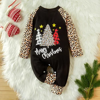 

PatPat New Arrival Autumn and Winter Baby Merry Christmas Leopard Tree Jumpsuit Baby Clothing Cute and Warm Romper