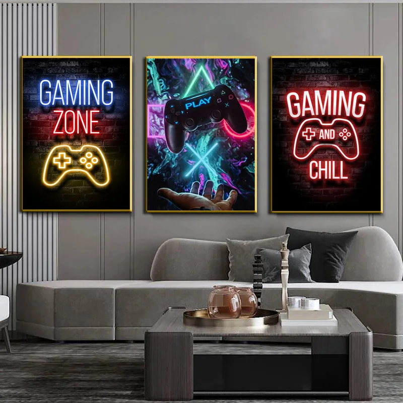 

Abstract Game Neon Poster Wall Art Canvas Painting Modern Gaming Gamer Quotes Poster Prints For Kids Room Playroom Decor Picture