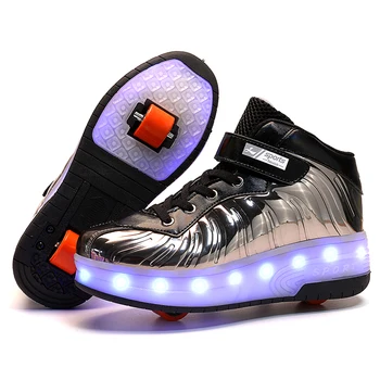 

Children Two Wheels Luminous Glowing Sneakers Black Red Pink Led Light Roller Skate Shoes Kids Led Shoes Boys Girls USB Charging