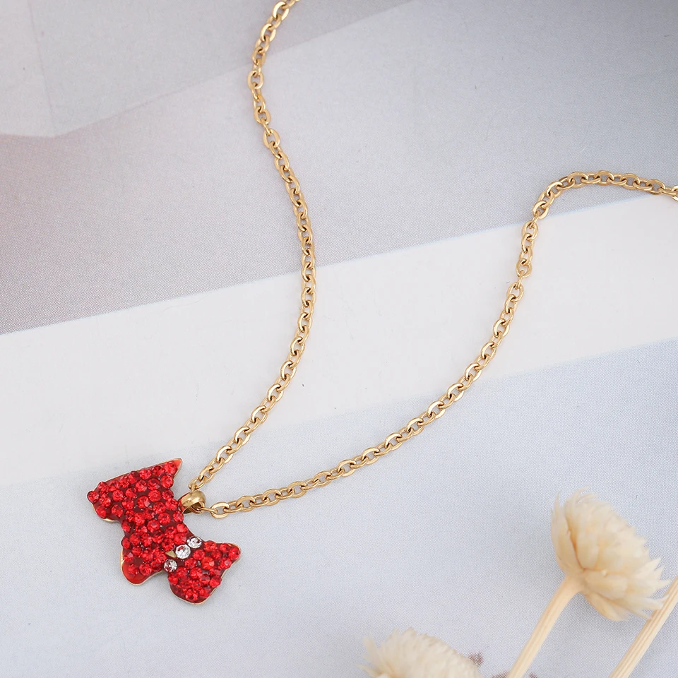 Маленькое красное ожерелье с подвеской для собак цепочка из титановой стали ожерелье инкрустированное натуральным Цирконом Модные женские ювелирные изделия подарок на день рождения