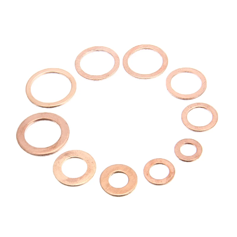 200pcs M5-M14 Solid O Ring Shape Copper Washer Gasket Seal Flat Ring Fuel Hydraulic Fittings Set Accessories