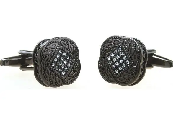 10pairs/lot Enamel Crystal Cufflinks Silver Gunblack Rhinestone Cuff Links Men's Jewelry Wholesale