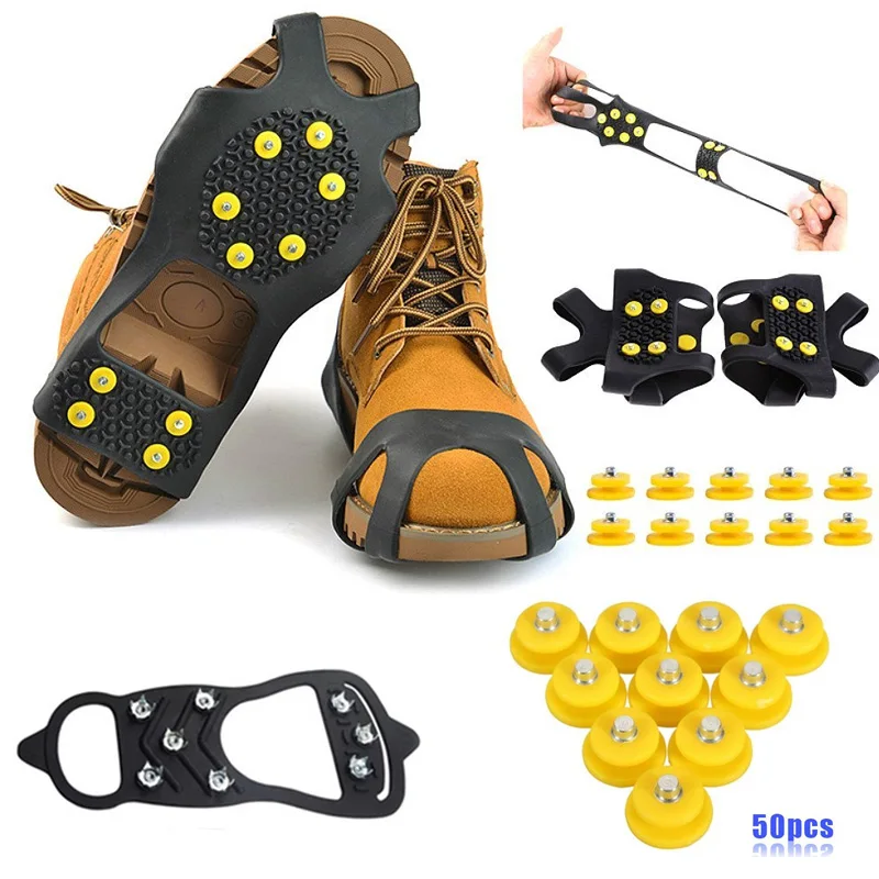 

Claws Portable Durable 1 Pair Black 8-Studs Climbing Women Men Hiking Outdoor Sport Grips Rubber Camping Gadgets