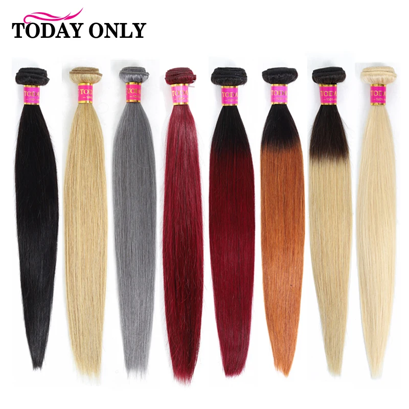 

TODAYONLY 4 Bundles Brazilian Hair Weave Bundles Straight Human Hair Bundles Ombre Blonde Burgundy 1B/Grey 613 Bundles Remy