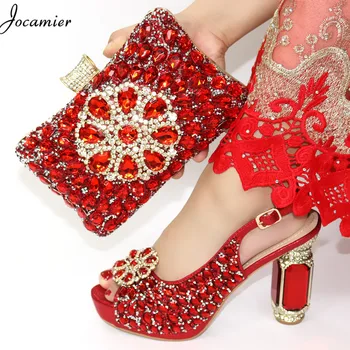 

High Quality Red Color African Designer Shoes And Bag Set To Match Fashion Italian Party Shoes With Matching Bags Set T22