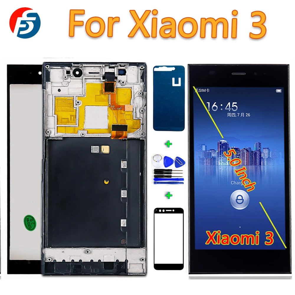 Fansu 5.0 inch LCD Display For Xiaomi Mi3 Mi 3 WCDMA Touch Screen Digitizer Assembly 1920*1080 Frame | Мобильные телефоны и