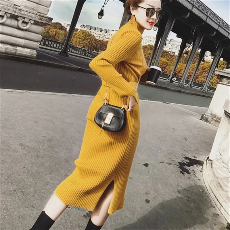 Autumn winter Knitting Dress Women Long 