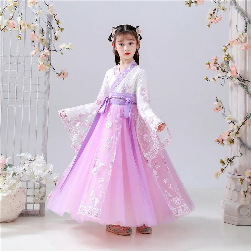 

Autumn New Chinese Style Traditional Embroidery Fairy Hanfu Girl Fluffy Princess Skirt Party Evening Performance Dress Vestido