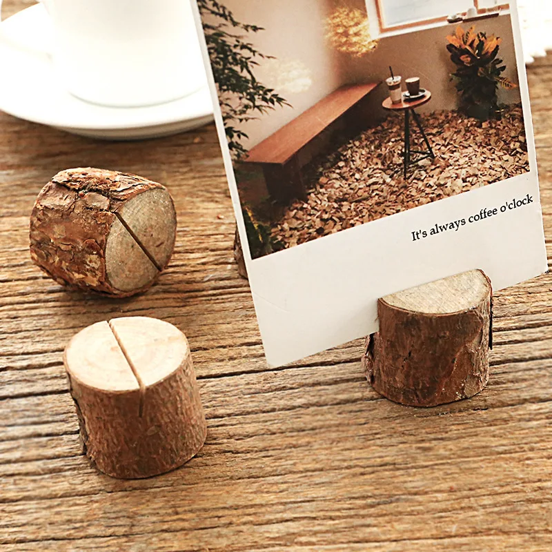 

50pcs/lot Wood Pile Name Place Card Photo Menu Holder Table Natural Tree Stump Shape Clip Stand Party Wedding Decoration