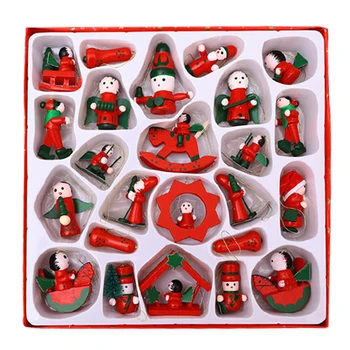 

24pcs 2020 Xmas Tree Hanging Pendants Mini Wooden Christmas Atmosphere Decoration Holiday Doll Toys for Home Party