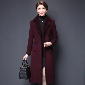 

2020 New High Quality Autumn Winter Woolen Coat Women Jackets Mid Long Section Double-breasted Slim Female Cashmere Outwear