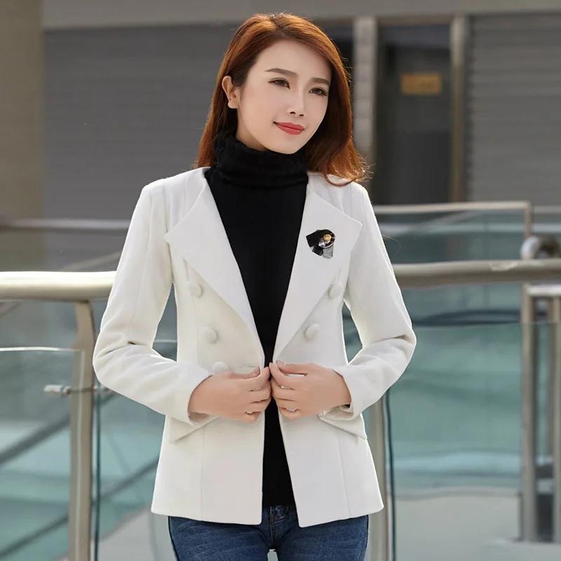 

Spring Elegant Wool Coat Office OL Women Short Coat High Quality Party Cropped Coats and Jackets Women Clothes Woolen White Coat