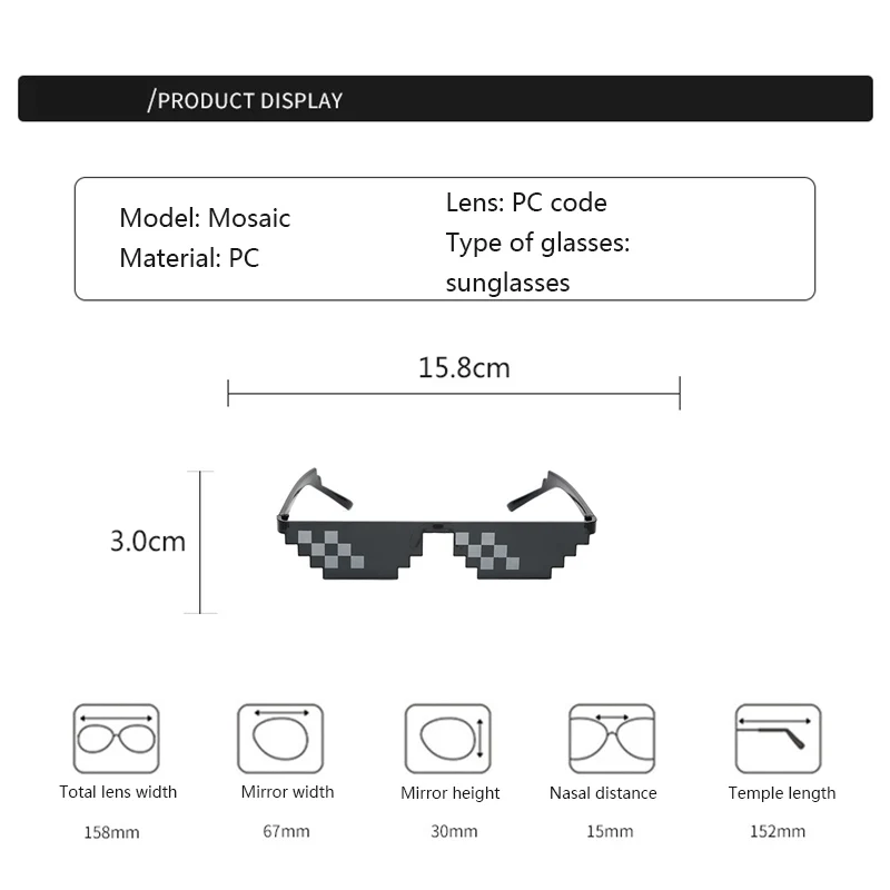 Black Mosaic Sunglasses Funny Toy Mosaic Strip Sunglasses Trick Toy Retro Thug Life Glasses Deal With It Glasses Pixel_voghion.com