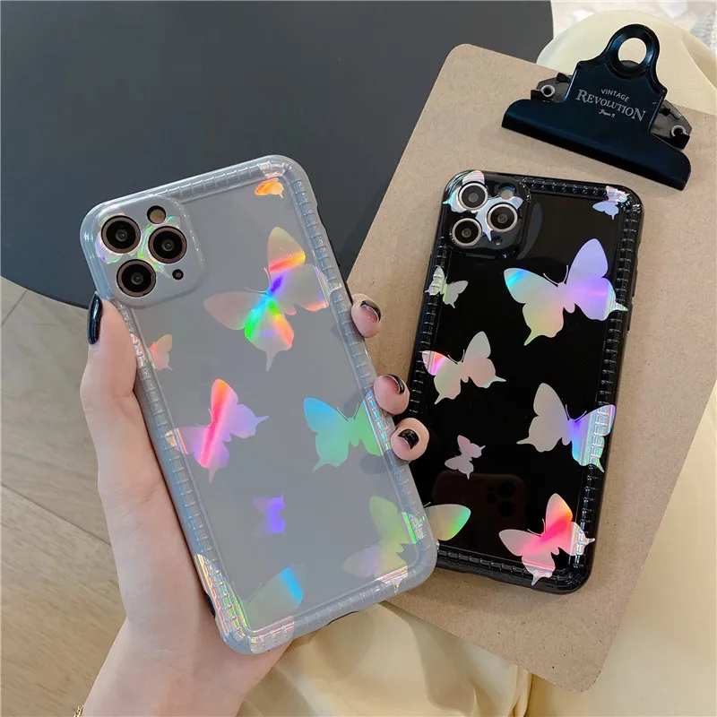 Роскошный противоударный чехол для телефона с лазерной бабочкой iPhone 11 Pro Max 7 8 Plus SE