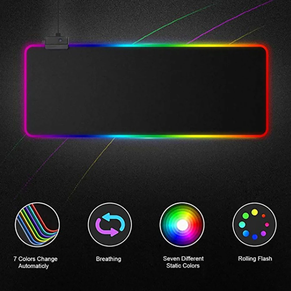 VicTsing игровой коврик для мыши RGB с подсветкой цветное светодиодное освещение коврик для мыши 14 режимов 7 цветов мягкий не Противоскользящий мышь коврик для ПК ноутбука