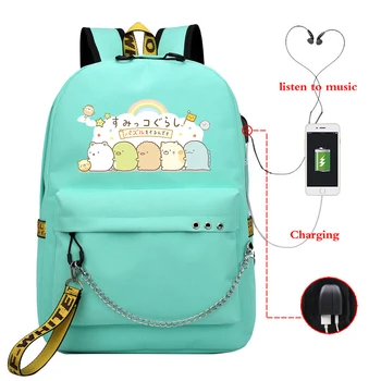 

Casual Sumikko Usb Charge Backpack Teens Boys Girls School Bag Functional Men Women Teens Travel Shoulder Rucksack with Chain