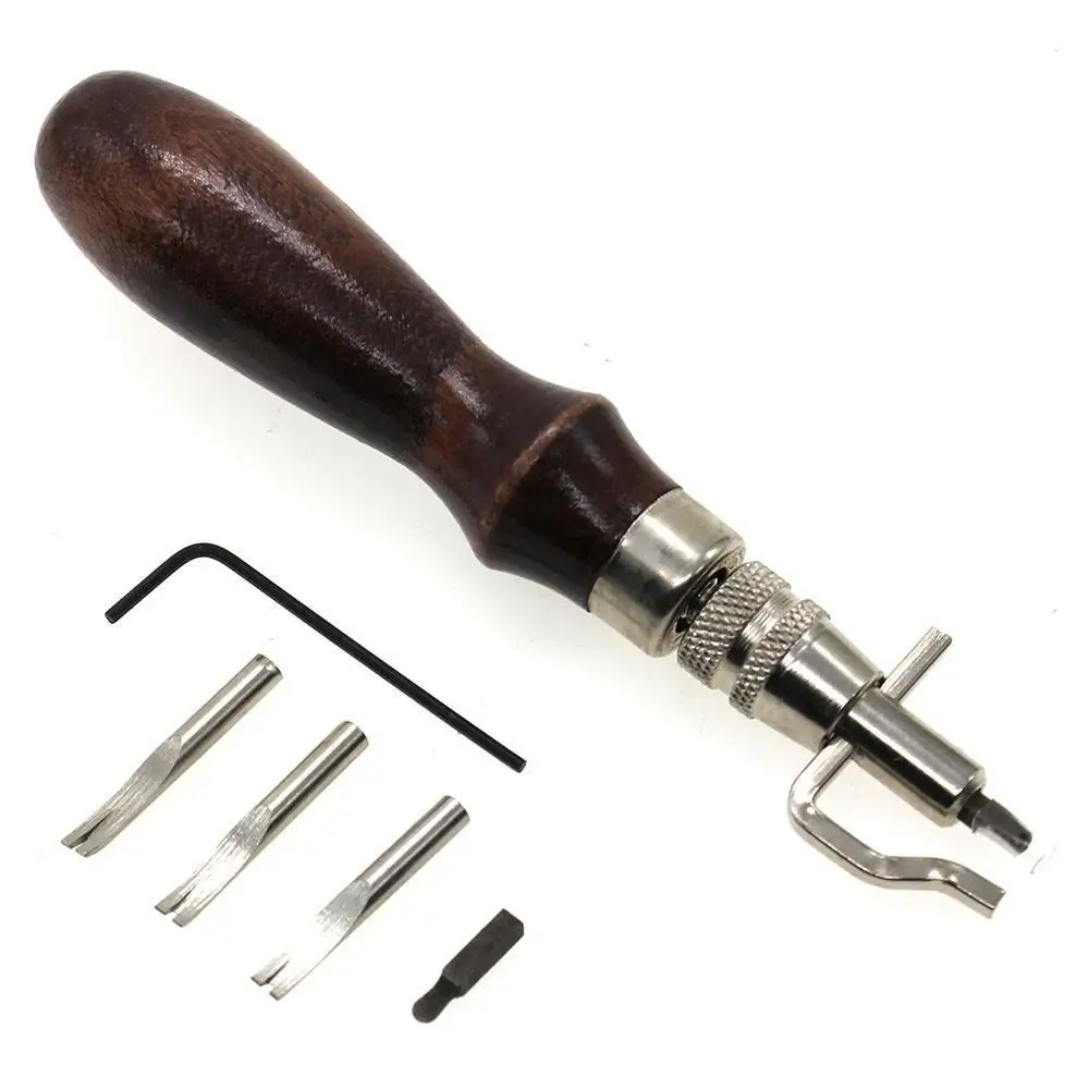 

5 In 1 Practical Trenching Tool Multi-function Trencher DIY Leather Craft Pro Stitching Groover Crease Leather Tool Set
