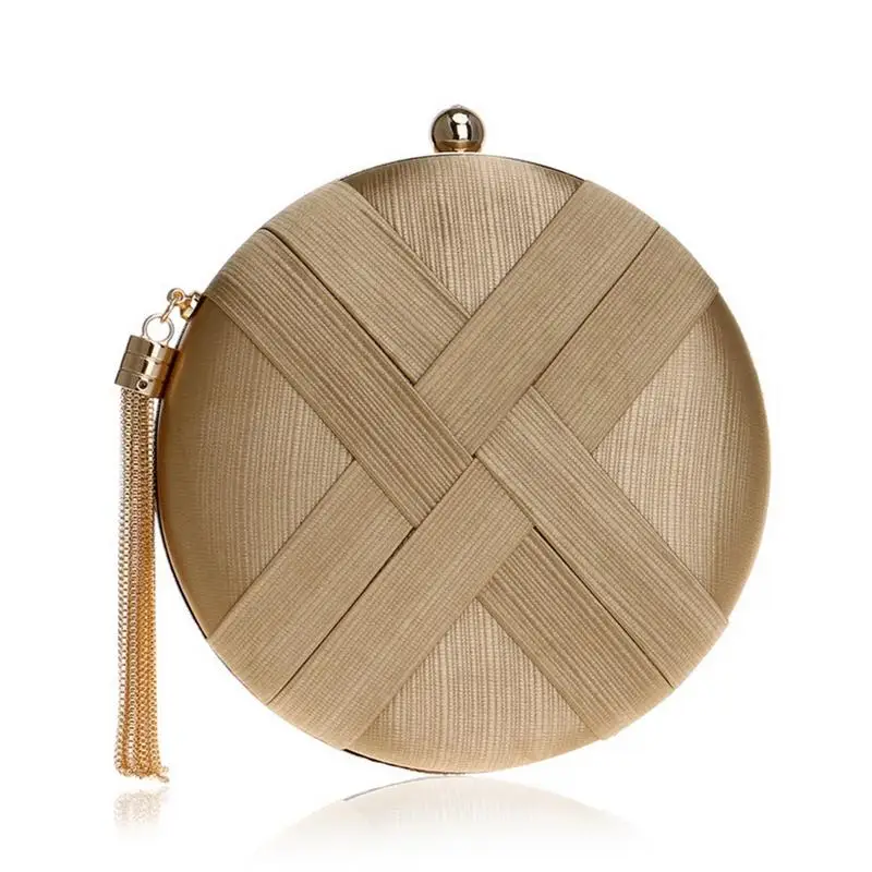 

Lady Luxury Banquet Clutch Shoulder Chain Bag Striped Silk Bride Small Round Hand Bags Handbag For Women Party Evening Clutches