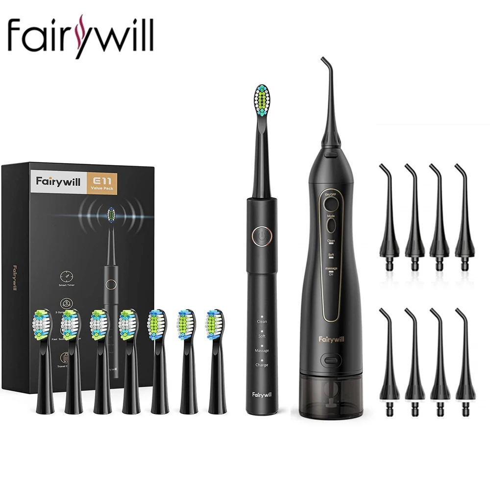 Fairywill-irrigador de agua portátil con 8 boquillas, limpiador Dental recargable por USB, tanque de agua de 300ML