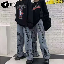 Винтажные уличные джинсы с принтом Мадонны, осенние свободные джинсы с высокой талией, длинные прямые джинсовые штаны для женщин и мужчин, одежда