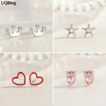 

New Arrival Owl Star Heart Crown Silver Color CZ Crystal Stud Earrings For Women Jewelry Pendientes Brincos Free Shipping