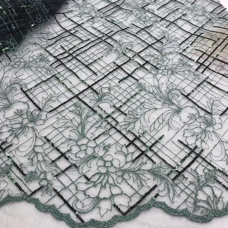 

Free shipping (5yards/pc) Graceful embroidered French net lace latest African sequins tulle lace fabric for party dress FJY258