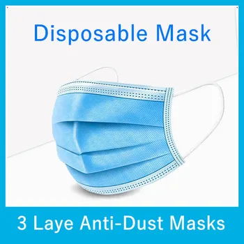

100Pcs 3 Layer Disposable Face Masks civil Spray-melted cloth filter Mask Breathable moisture-proof Mouth Cover fast deliver