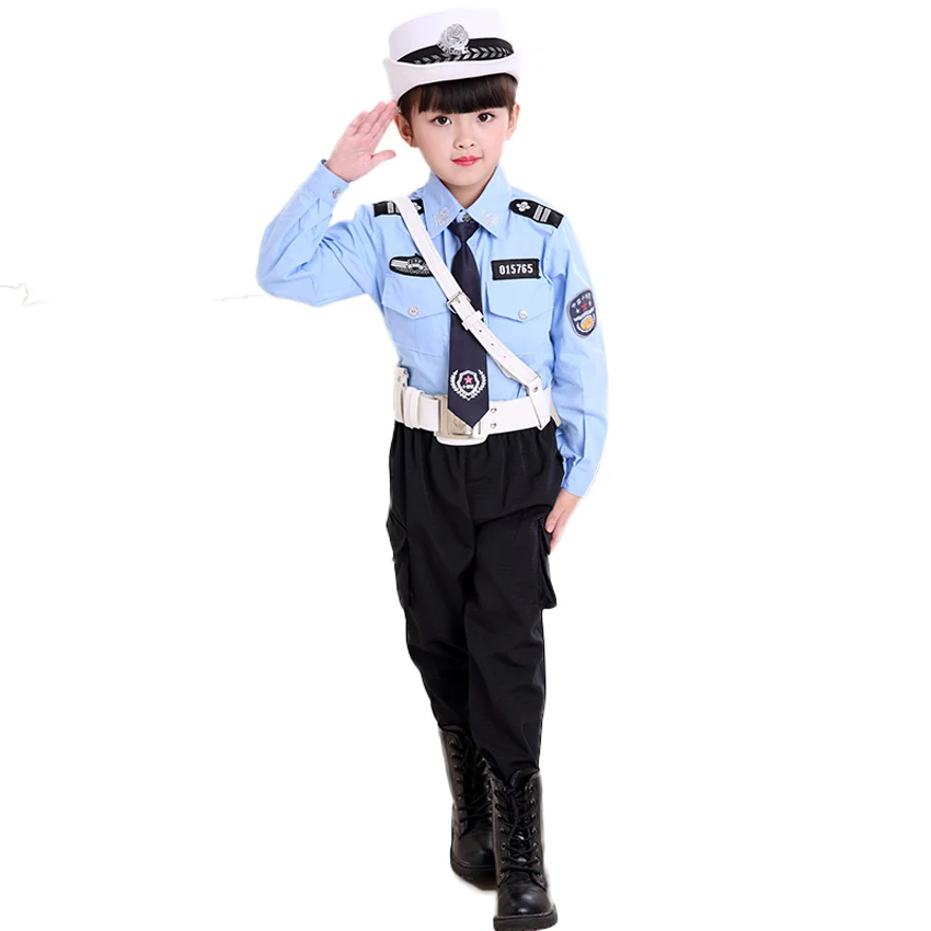 Полиция дорожного движения Cop косплей костюмы для маленьких мальчиков Хэллоуин