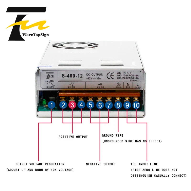 WaveTopSign AC220 до 0-24 в 360 Вт Регулируемый импульсный источник питания постоянного тока 24 В