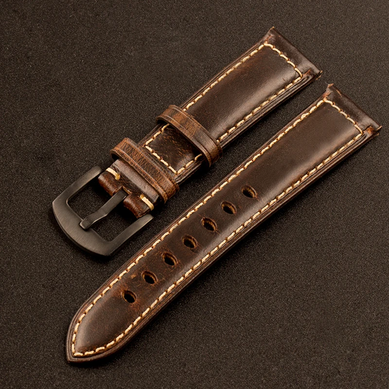 dark brown black PSTARY винтажный жирный замшевый кожаный ремешок 18 мм 19 мм 20 мм 21 мм желтый синий зеленый черный кожаный ремешок мужские часы ремень - Цвет ремешка: dark brown black