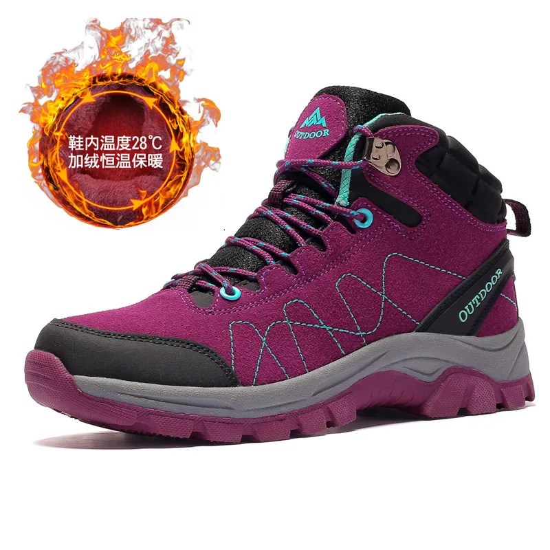 Мужские и женские уличные спортивные ботинки для пешего туризма, скалолазание, кроссовки, популярные классические треккинговые ботинки для пары, новые ботильоны - Цвет: Fur Purple