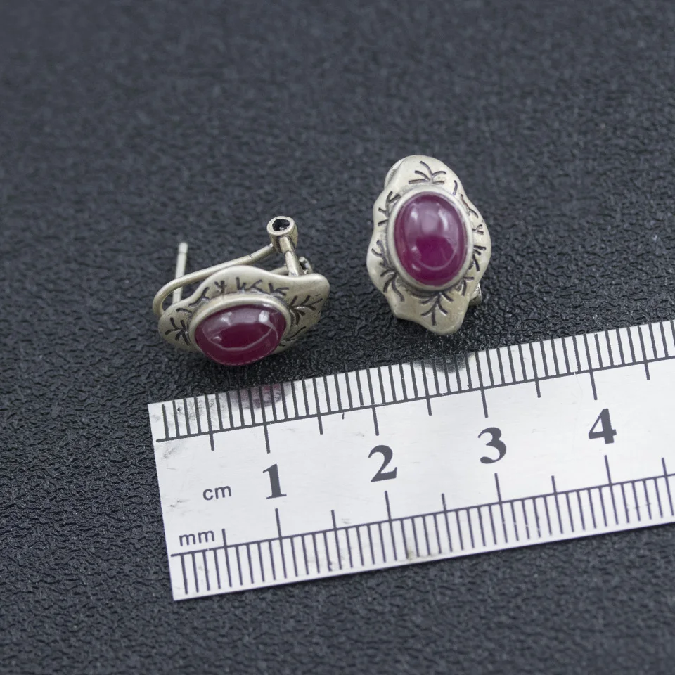Anzogems vintange natural Ruby stud earrings 925 sterling silver oval 8*6mm gemstone fine jewelry for women's Mother's day gift