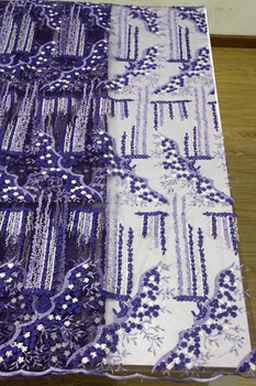 

Nigerian French Lace Fabric 2020 Embroidery Dark Purple Tulle Lace With Beads and Stones for African Wedding Dress