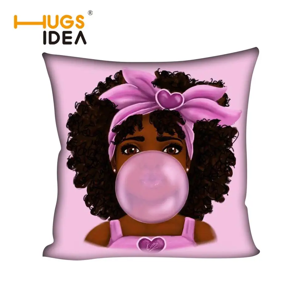 

HUGSIDEA Black African Bubble Girl Cushion Cover for Sofa Car 45x45cm Afro Magic Girl Pillow Case Decorative Pillow Cover Pink