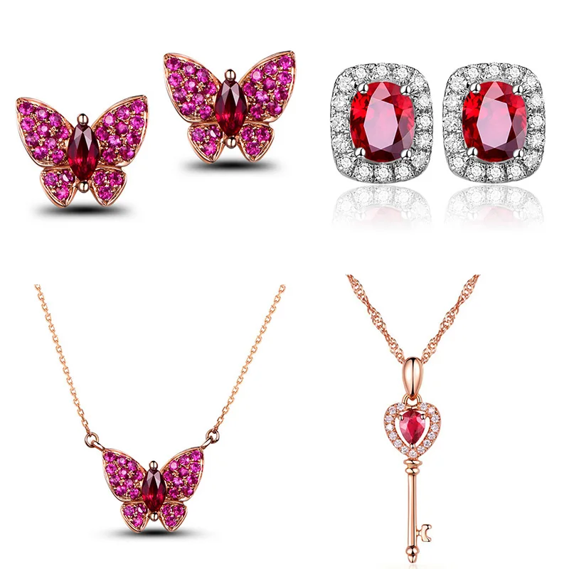 

Luxury Jewelry Platinum Red Gemstone Earrings And Necklace For Wedding Engagement Fine Jewelry