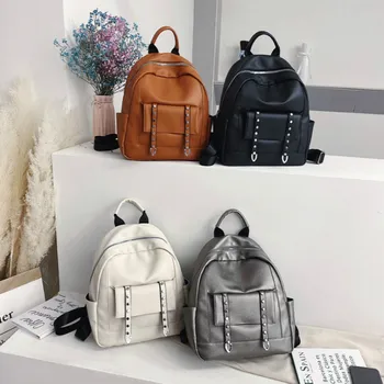 

Rivet Backpack Women's Backpack 2020 New Korean Fashion Soft Leather Woman Leisure Simple Small Backpacks Women