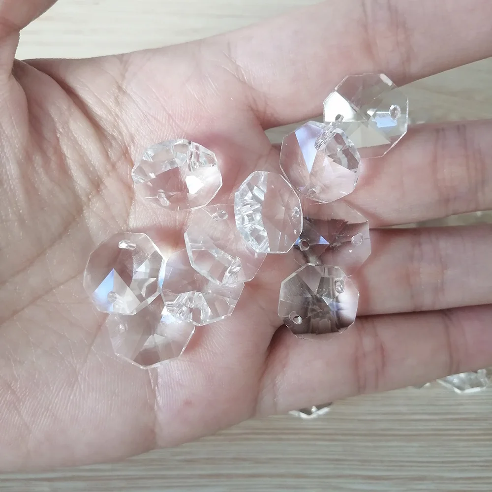20pcs 14mm Crystal Octagonal Loose Beads Two Holes Prisms Chandelier Lamp Parts Accessories DIY Wedding Centerpiece crystal beads