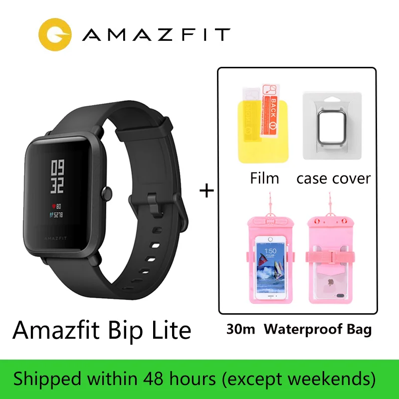 Глобальная версия Amazfit Bip Lite Смарт-часы 45 дней Срок службы батареи 3ATM в соответствии со стандартом водонепроницаемости Smartwatch для Xiaomi - Цвет: Black-GIFT