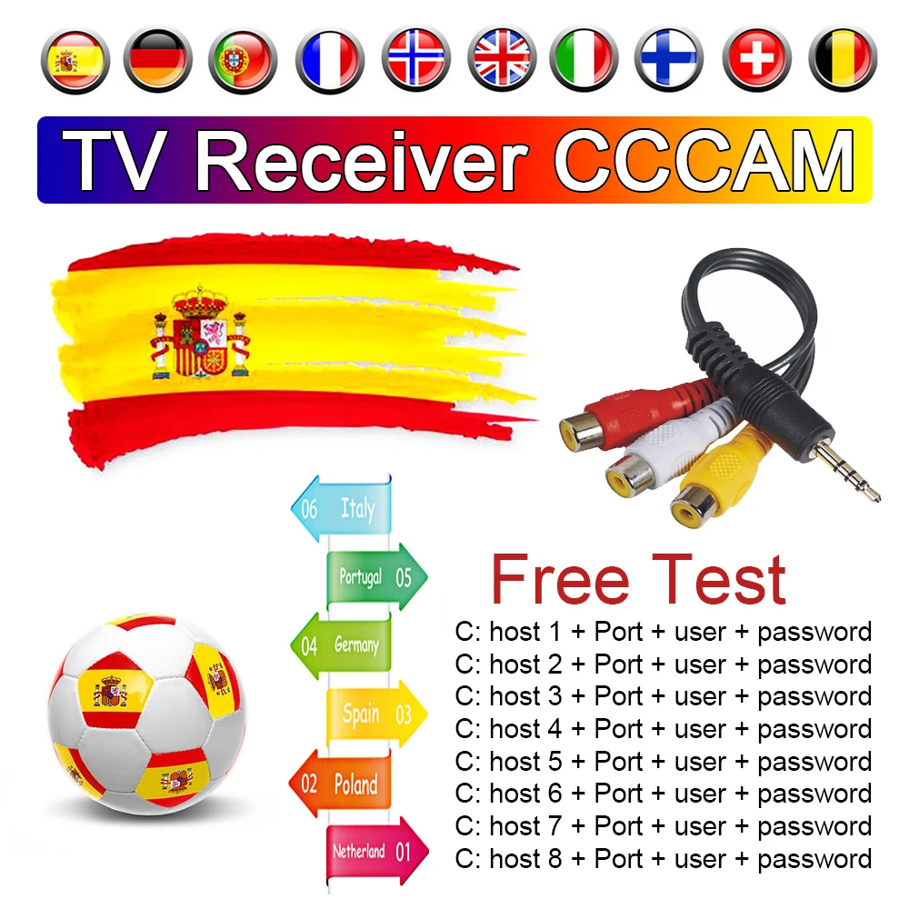 

TV receiver CCCAM Spain Germany Cccam cline 1 year Europe CCCAM Spain Portugal Poland stabilized as DVB-S2 satellite receiver
