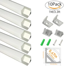 10 шт 3,3 фута/1 м Серебряный v-образный 12 мм угловой монтажный светодиодный алюминиевый профиль для светодиодных полос света установки диффузор