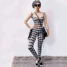 Комбинезон «гусиная лапка», костюм для ночного клуба, Женский певец, наряд для вечернего танца, DJ, платье для выпускного вечера, бара, дня рождения, праздничная одежда для сцены 3062