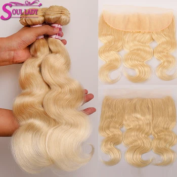 

Soul Lady 613 Blonde Hair with Frontal Peruvian Body Wave Remy 613 Blonde Frontal Bundles 13x4 Pre Plucked Ear To Ear Frontal