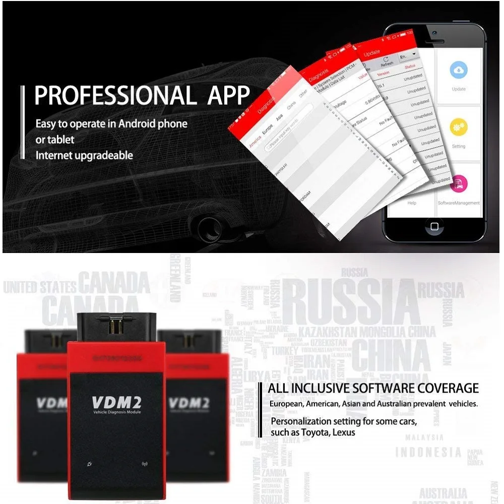 UCANDAS VDM2 VDM II V5.2 WiFi все системы OBDII Автомобильный код сканер OBD2 автомобильный двигатель код ридер для Android диагностики