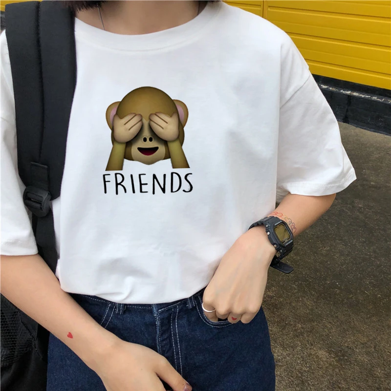 

Funny Emoji Symbol t-shirt Monkey Emotional Symbol Cute Women's Top t shirt Loose Leisure Short-sleeved Top Neutral tshirt