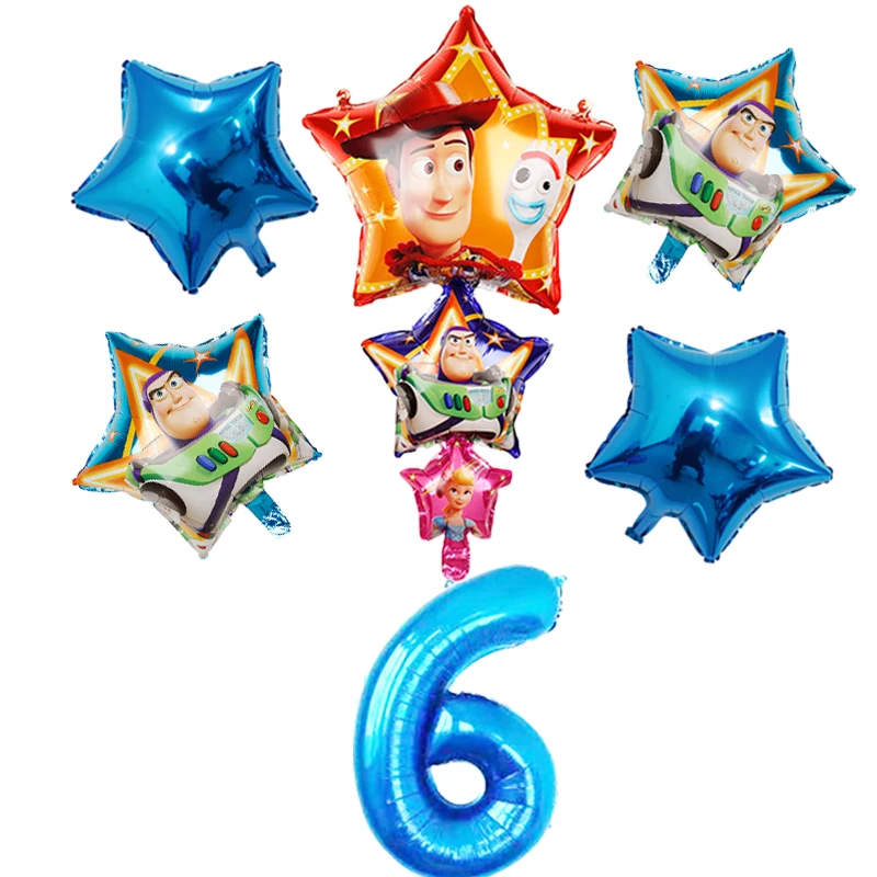Q-6pcs 6 шт. История игрушек Мультфильм фольга гелий 32 дюйма Количество Синие шары Игрушка неоновые стикеры набор Базз Лайтер тема вечерние Декор - Цвет: Q-6pcs
