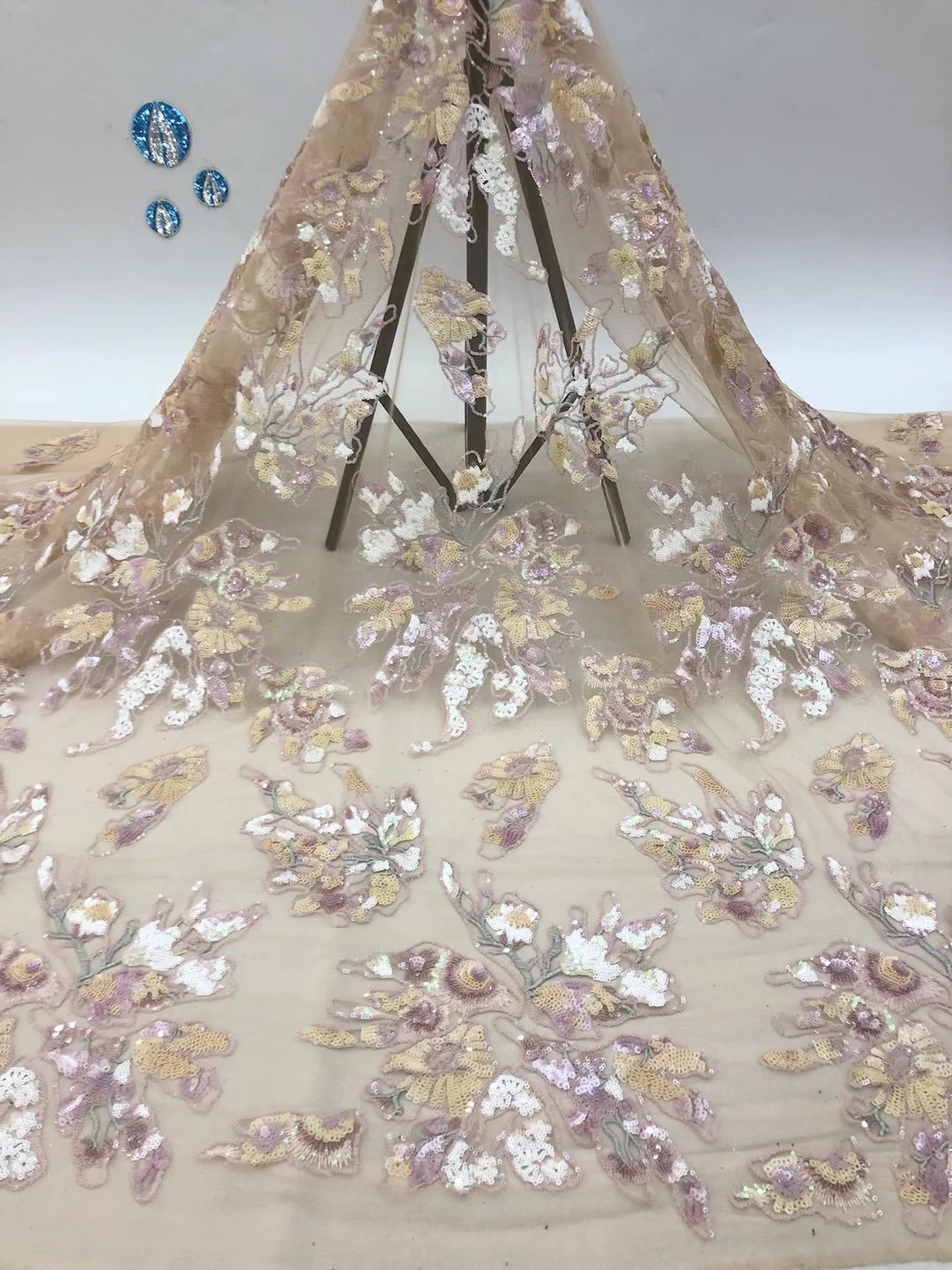

2021 Sequined Lace Fabric Mesh African Embroidery Sequence Nigerian French Latest High-quality Tulle Hot Selling XB4620