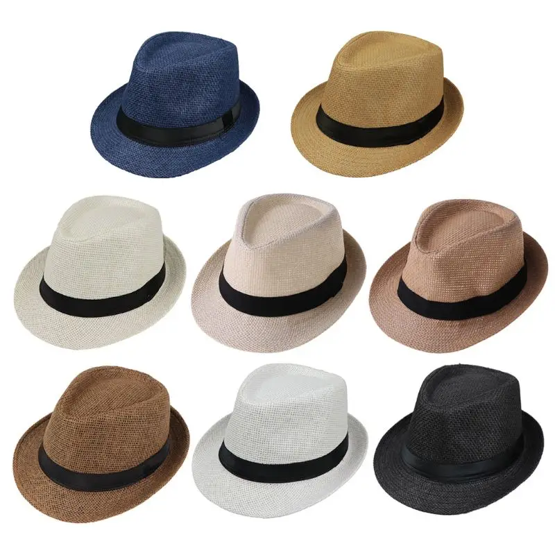 

Children Kids Summer Beach Straw Hat Jazz Panama Trilby Fedora Hat Gangster Cap Outdoor Breathable Hats Girls Boys Sunhat