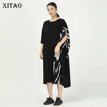 

XITAO Irregular Patchwork Print Pocket Dress Women Clothes 2020 Summer New Fashion Plus Size Pullover Short Sleeve Dress GCC3562