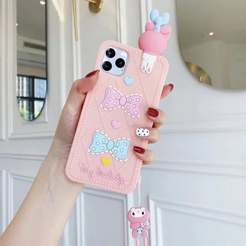 Модный японский 3D мультфильм Мелодия Cinnamoroll чехол для телефона для iPhone 11 Pro X XS Max XR 6 6S 7 8 Plus силикагель чехол с ремешком - Цвет: Pink